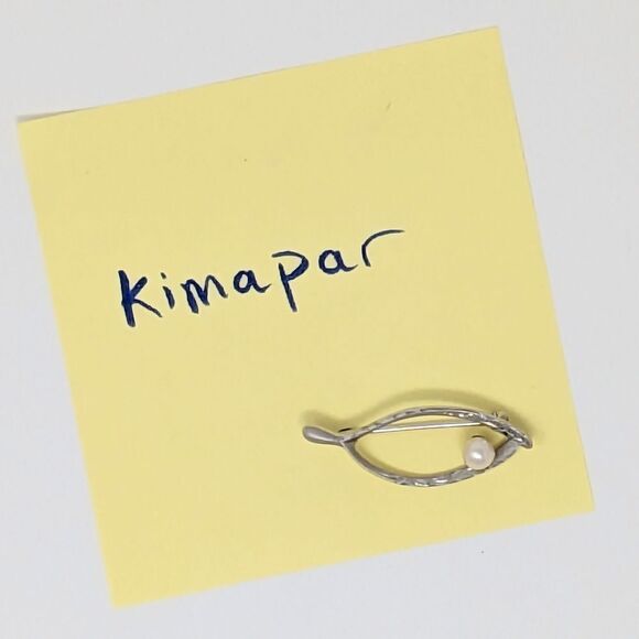 Vintage Akoya pearl brooch sterling silver beautiful classic minimalist - Picture 9 of 11